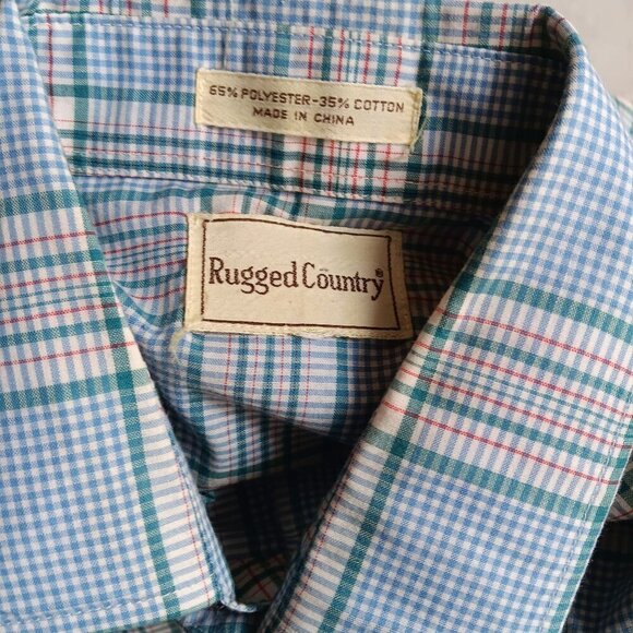 Vintage 1990s Plaid Western SHirt Mens Large BLue Summer Indy Snapper - Picture 6 of 6